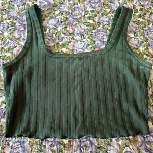 Aerie Deep Green Ribbed Cropped Tank Top